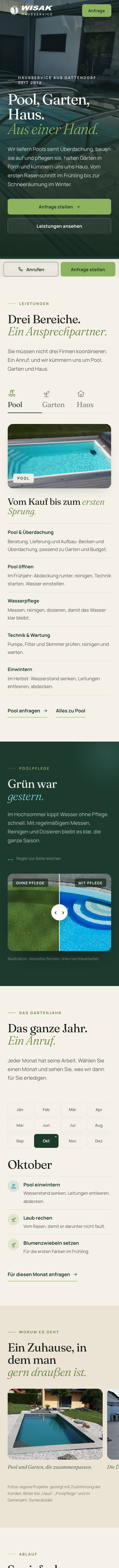 Dieselbe Website am Handy: Pool, Garten, Haus. Aus einer Hand.